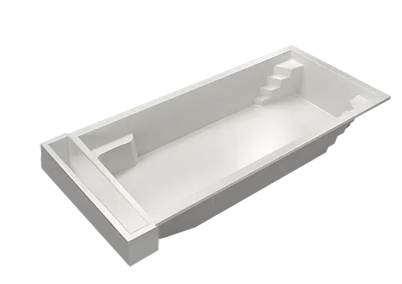 Piscine coque modèle PLATINIUM 8 : piscine coque avec volet immergé aux formes contemporaines avec coffre à volet pour une sécurité optimisée dans le Var